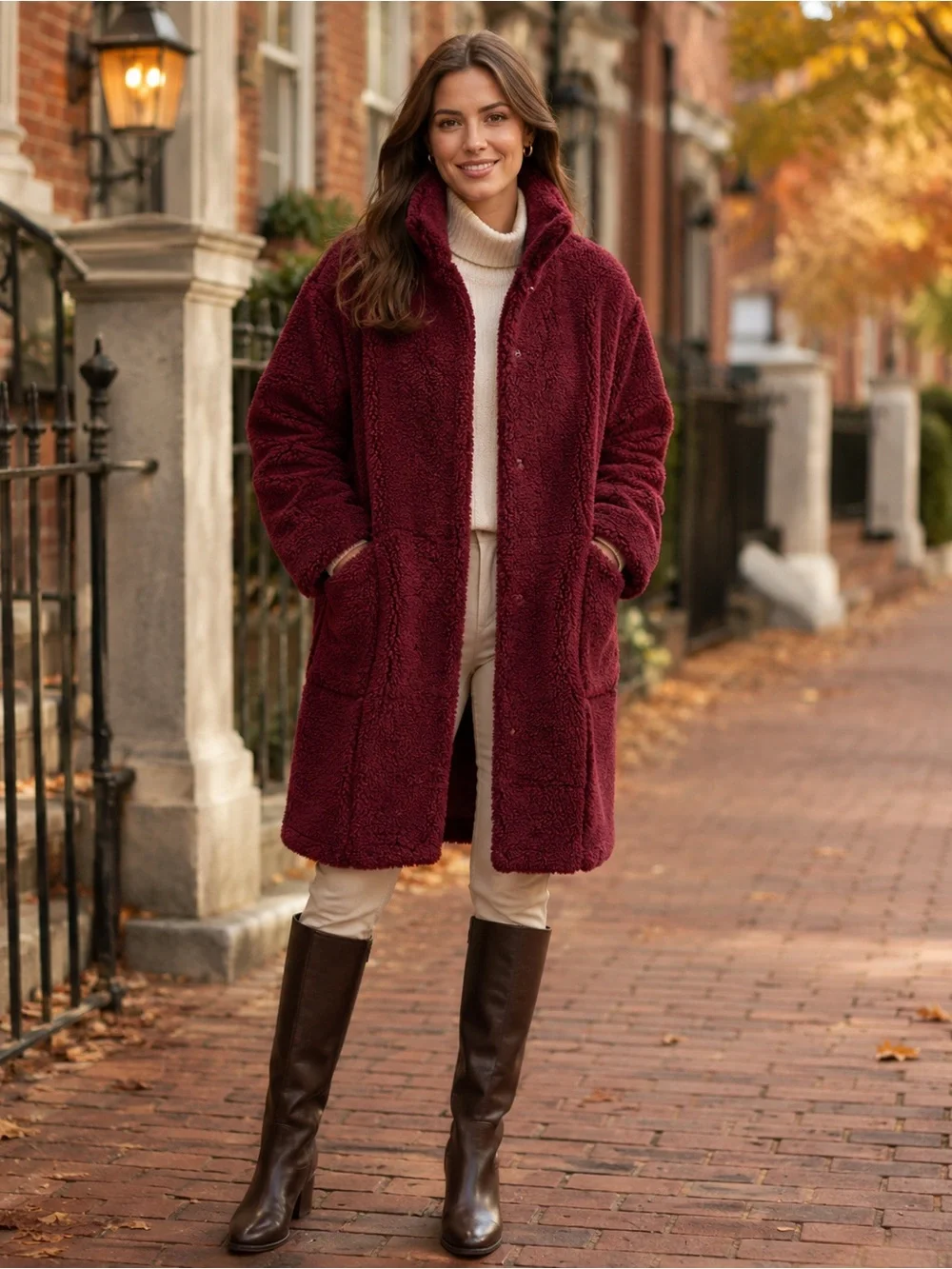 Levi’s Cabernet Wine Quilted Teddy Sherpa Long Coat Medium autumn fall cozy soft